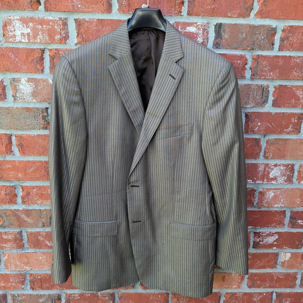 Versace Collection Blazer Mens IT 56 US 46 Brown Striped Wool Silk